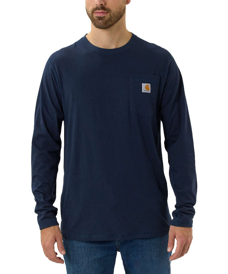 Carhartt t-shirt Force Flex lange mouwen navy aan