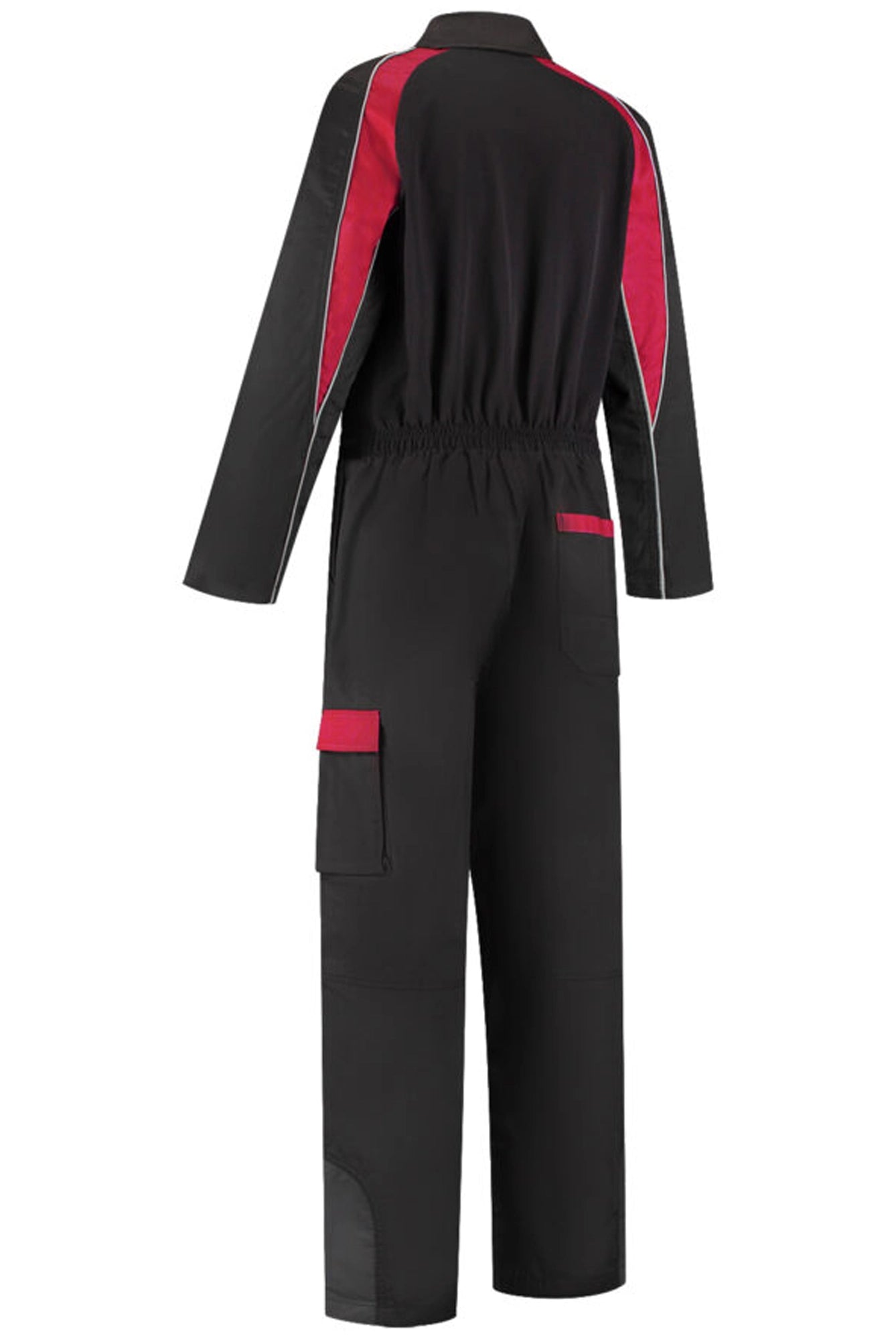 Overall Polyester/Katoen met verdekte rits 2-kleuren zwart rood achterkant
