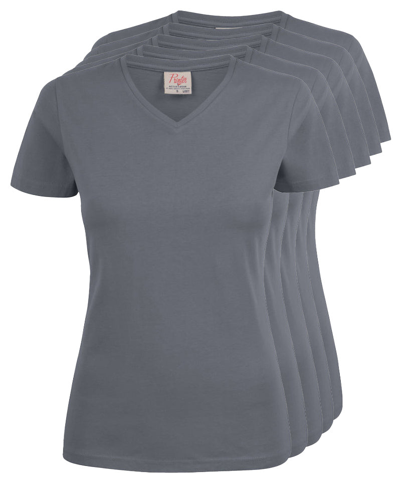 Dames t-shirt v-hals Printer 5 pack antraciet
