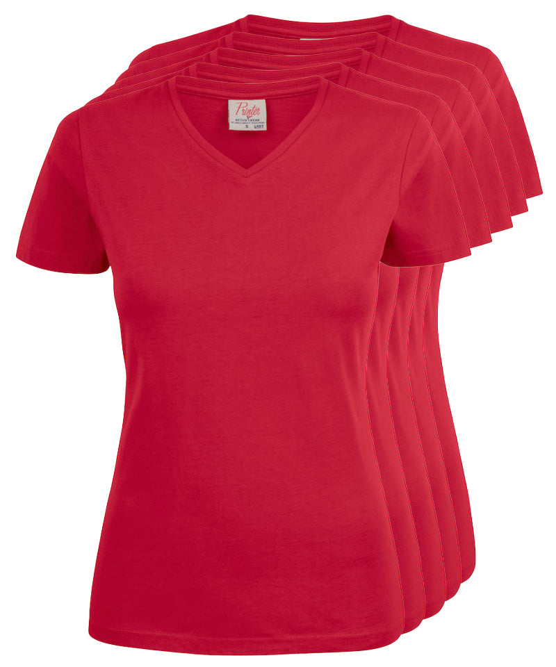 Dames t-shirt v-hals Printer 5 pack rood