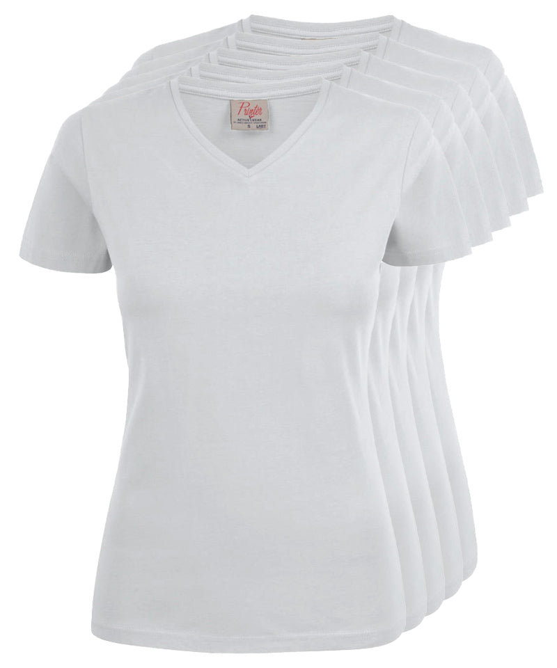 Dames t-shirt v-hals Printer wit 5 pack