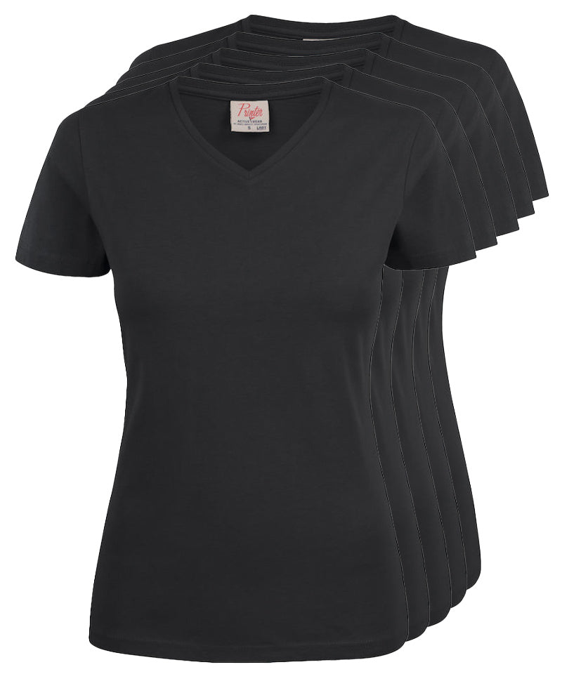 Dames t-shirt v-hals Printer 5 pack zwart
