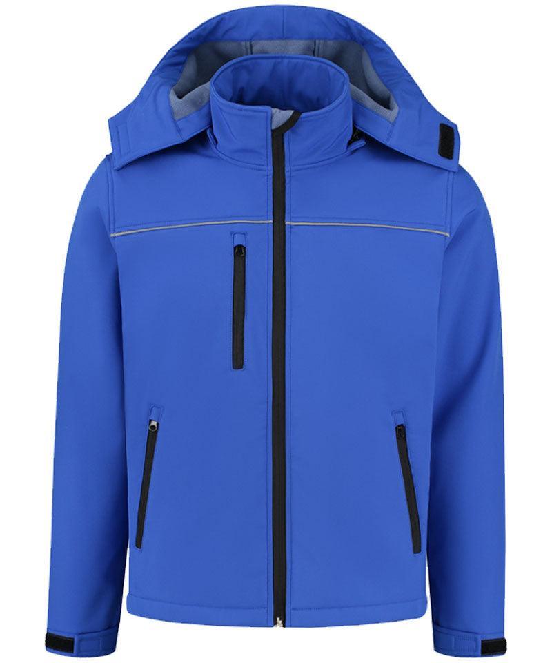Softshell jas basic met capuchon kobaltblauw voorkant