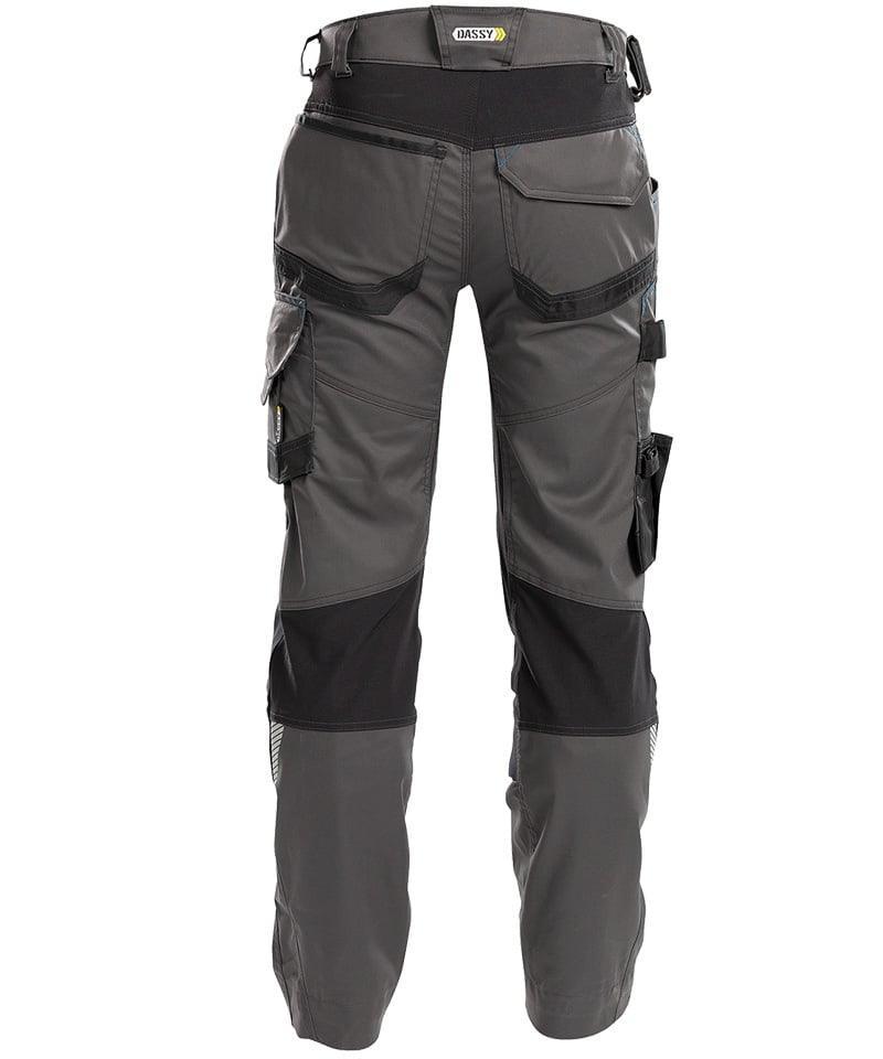 Werkbroek Dassy stretch Dynax grijs zwart achterkant