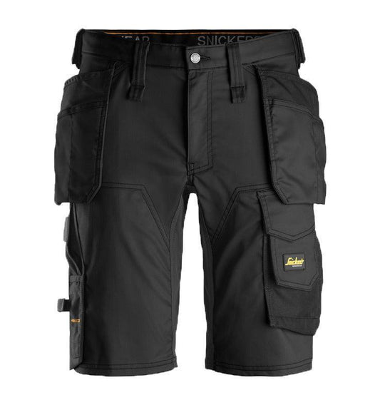 Snickers 6141 allroundwork stretch korte broek met holsterzakken zwart voorkant