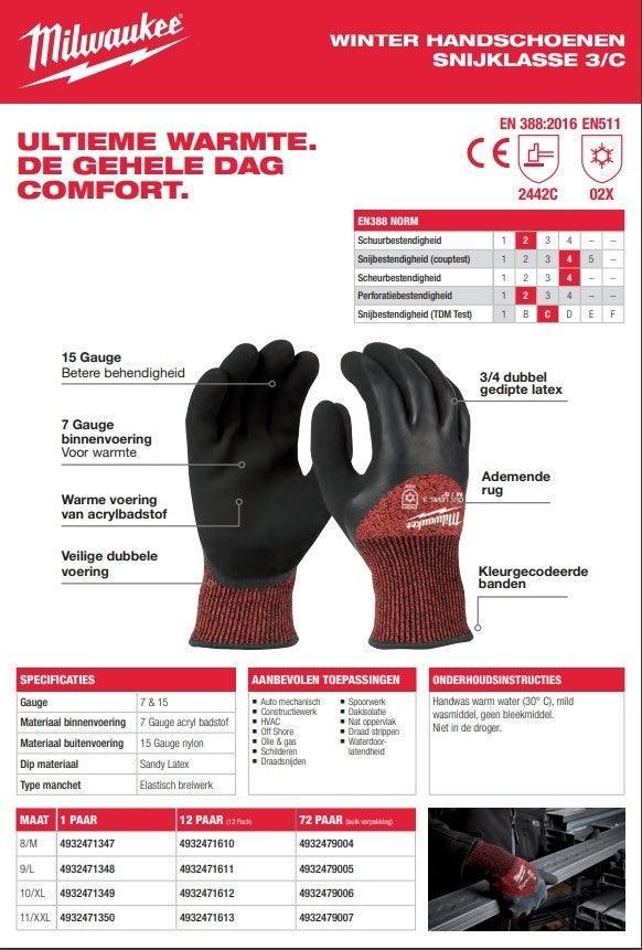 Winter werkhandschoenen snijbestendig 3C Milwaukee normering