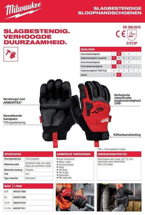 Sloop werkhandschoenen Impact Milwaukee gegevens