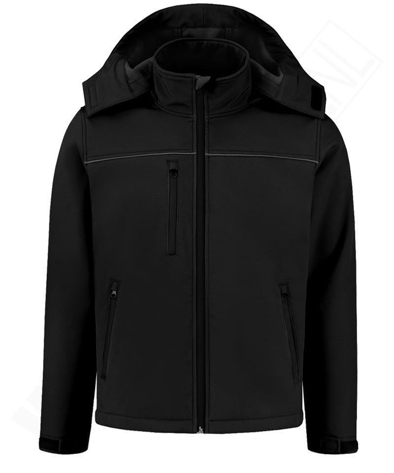 Softshell jas basic met capuchon zwart voorkant