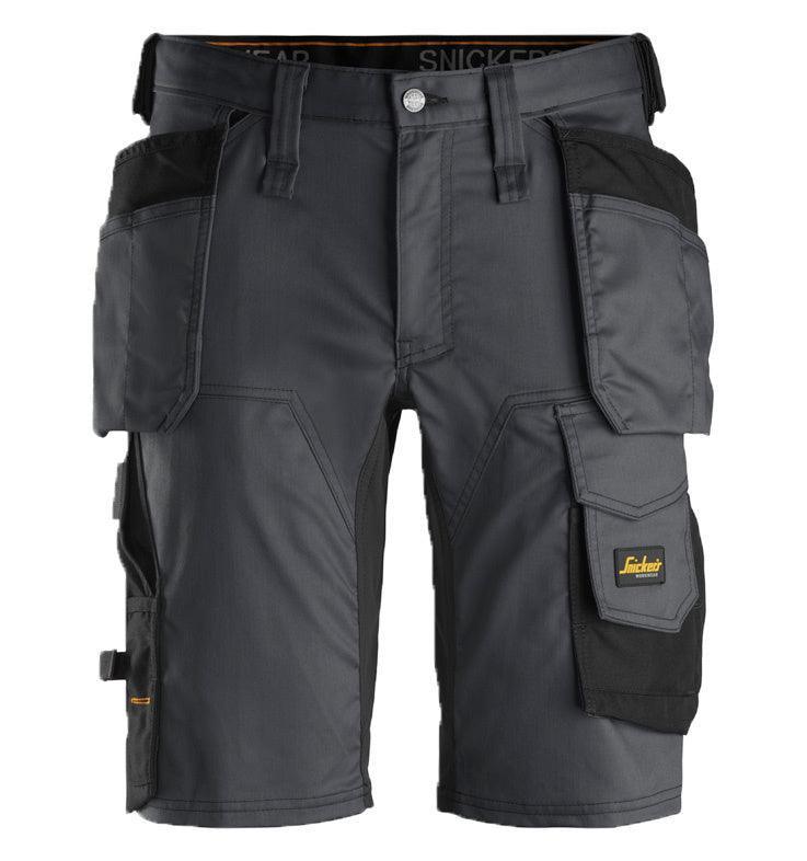 Snickers 6141 allroundwork stretch korte broek met holsterzakken grijs voorkant