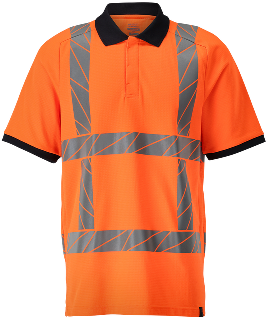 Mascot rws poloshirt in oranje met reflecterende strepen, voorkant