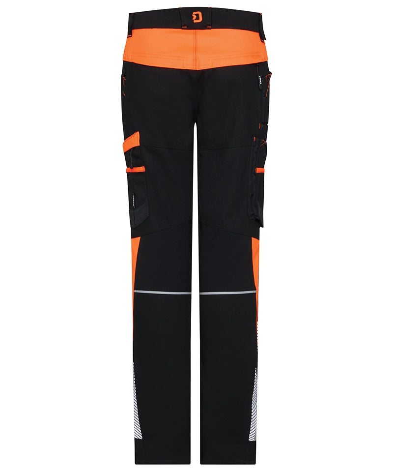 Dassy dames werkbroek Hong Kong stretch zwart oranje achterkant