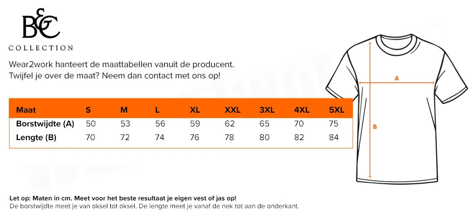 T-shirt pakket katoen 5 pack - Maattabel
