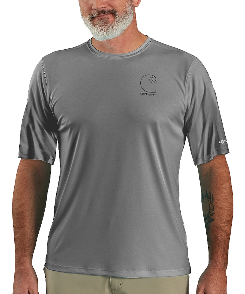 Carhartt Force Sun Defender™ Relaxed Logo T-Shirt grijs aan foto voorkant