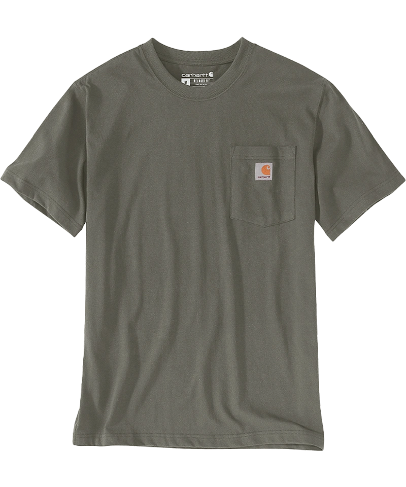 Carhartt t-shirt met borstzak K87 groen aan voorkant liggend
