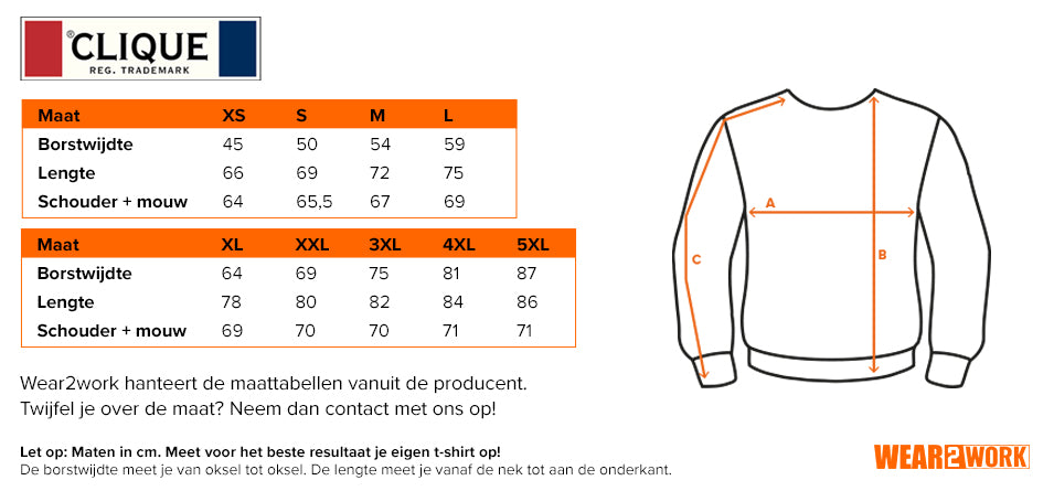 Vest Clique Classic - Maattabel