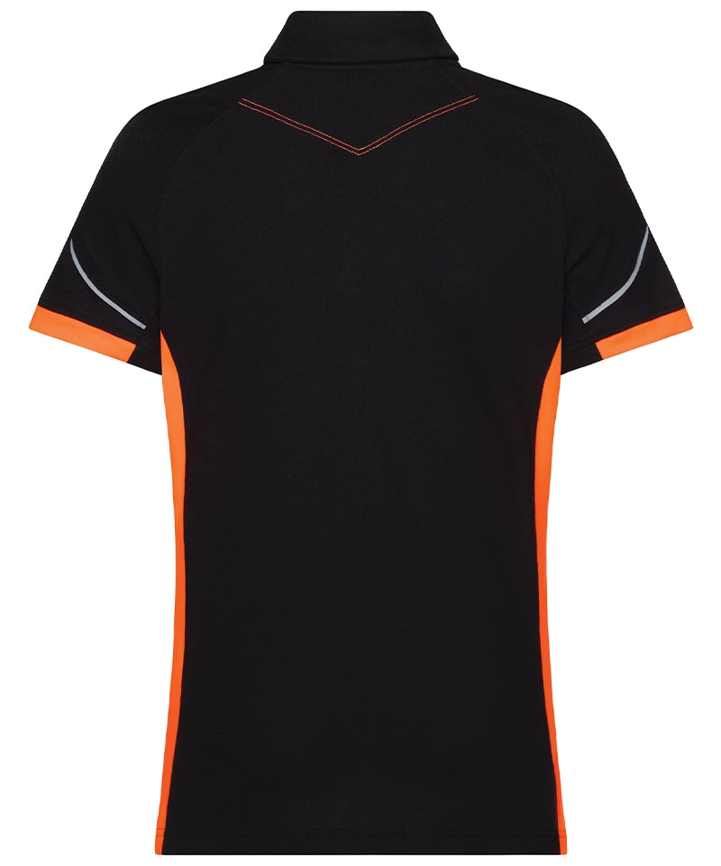 Dassy polo Veracruz dames zwart oranje achterkant
