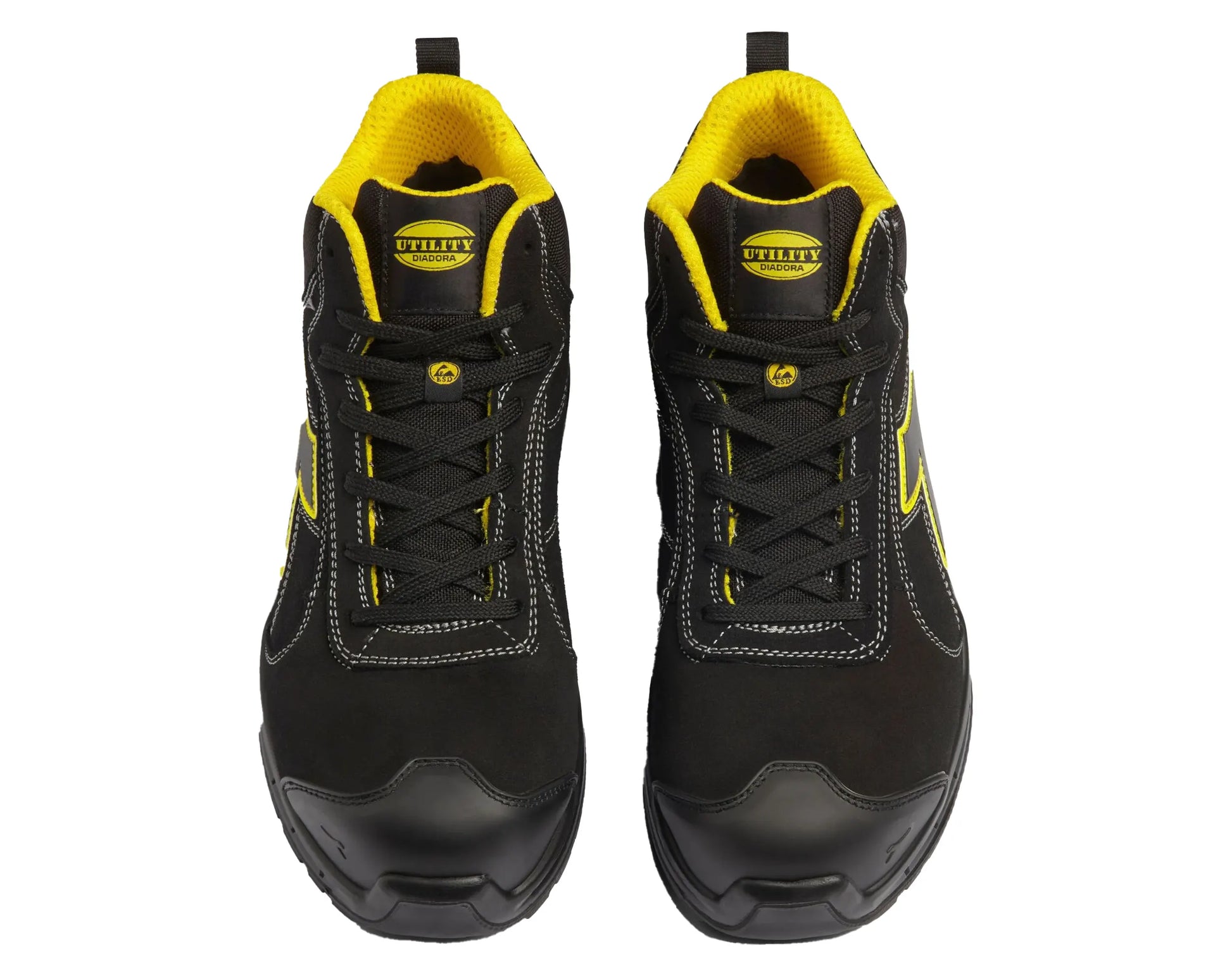 Diadora 181150 werkschoenen, hoog, zwart met geel, bovenkant