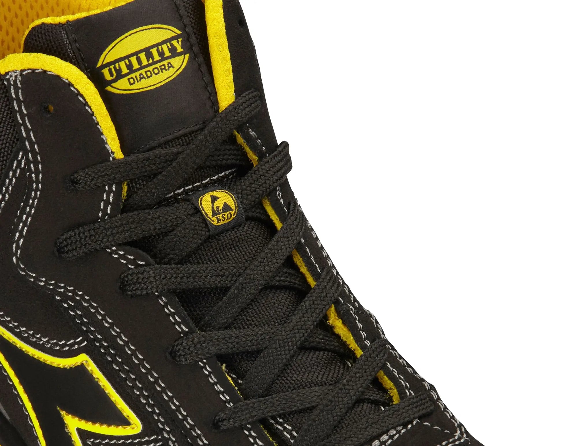 Diadora 181150 werkschoenen, hoog, zwart met geel, vetersluiting