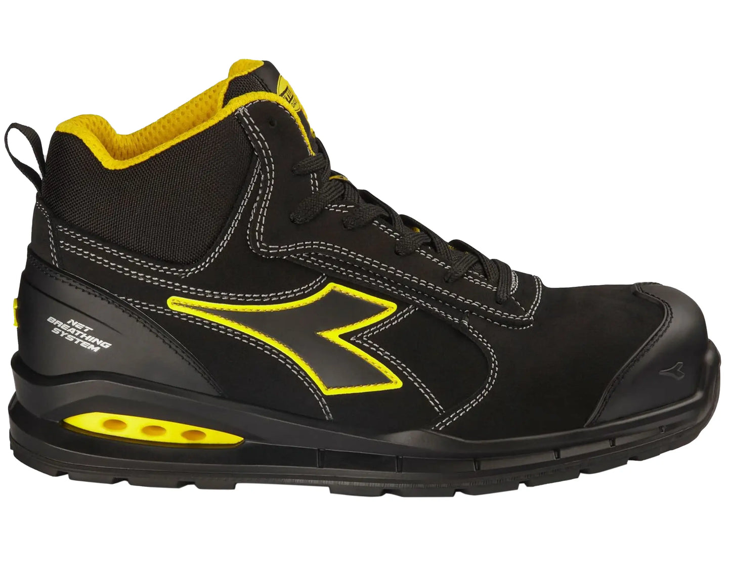 Diadora 181150 werkschoenen, hoog, zwart met geel, voorkant