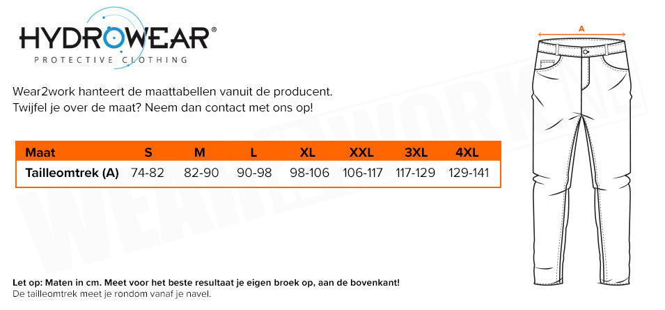 RWS Joggingbroek Hydrowear Tripoli - Maattabel