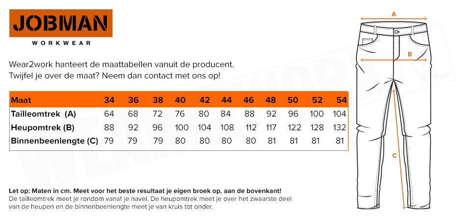 Dames Schildersbroek 2179 Jobman - Maattabel