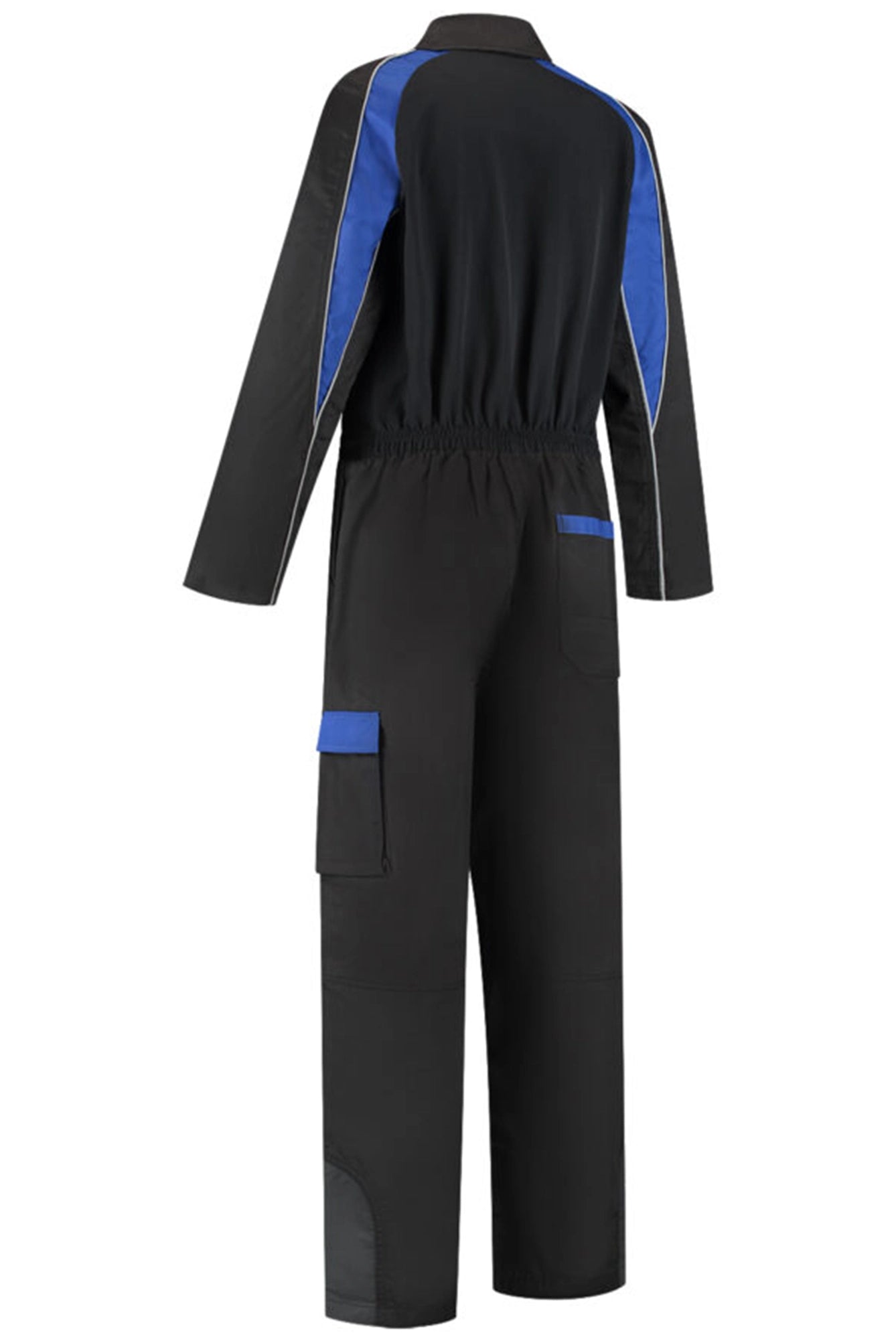 Overall Polyester/Katoen met verdekte rits 2-kleuren zwart blauw achterkant
