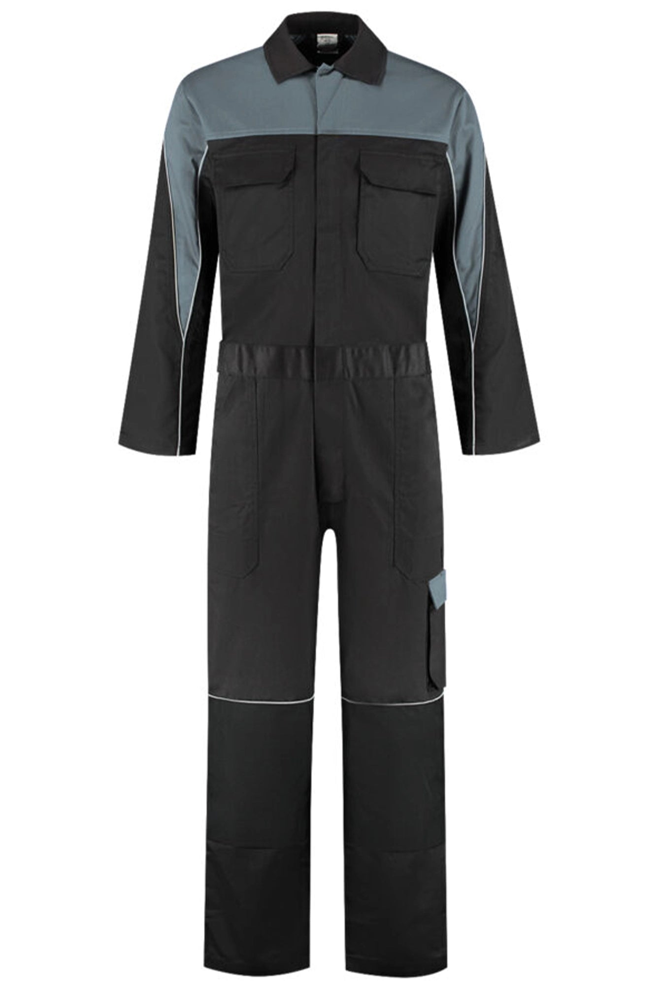 Overall Polyester/Katoen met verdekte rits 2-kleuren zwart grijs voorkant