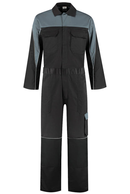Overall Polyester/Katoen met verdekte rits 2-kleuren zwart grijs voorkant