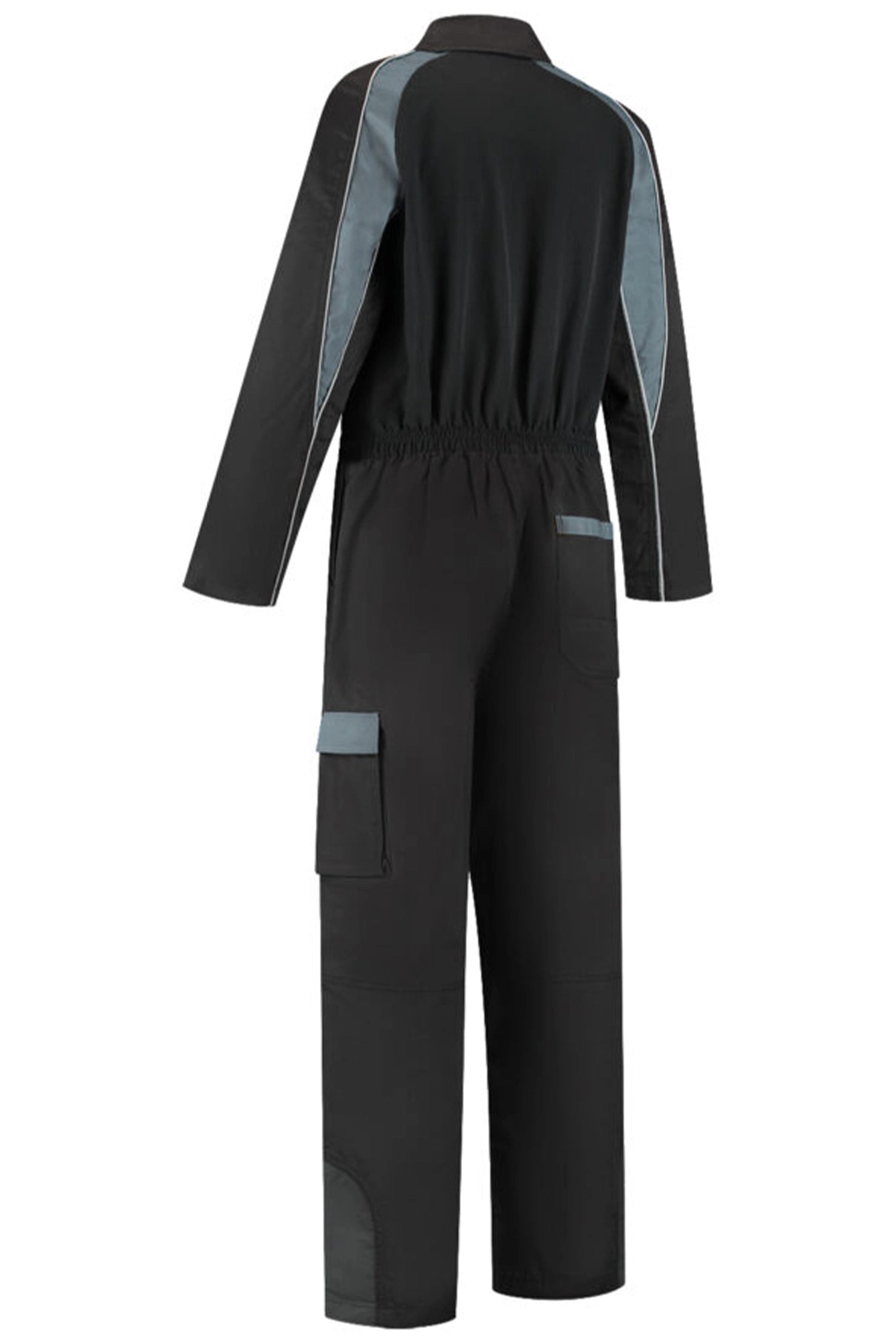 Overall Polyester/Katoen met verdekte rits 2-kleuren zwart grijs achterkant