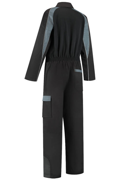 Overall Polyester/Katoen met verdekte rits 2-kleuren zwart grijs achterkant