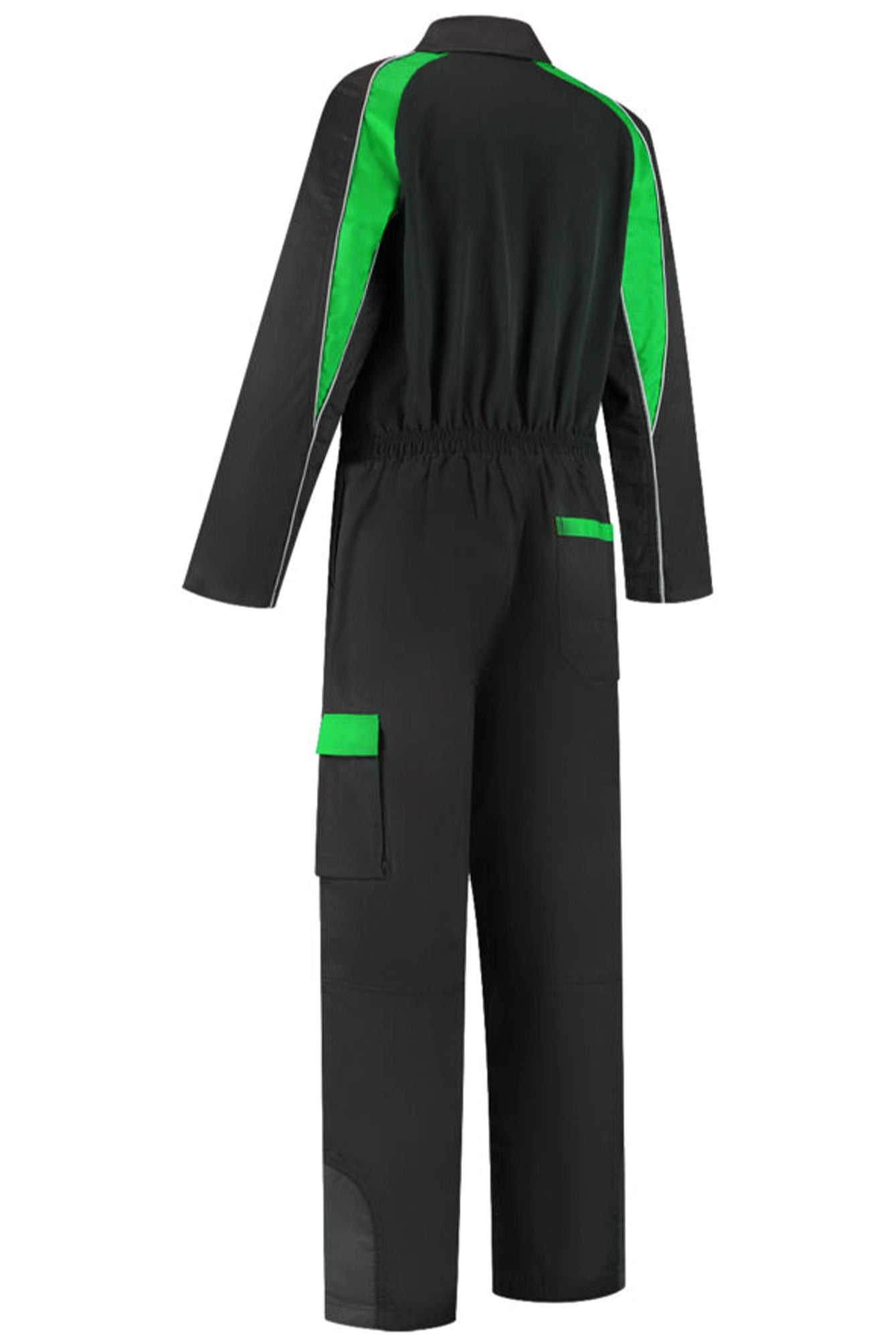 Overall Polyester/Katoen met verdekte rits 2-kleuren zwart groen achterkant
