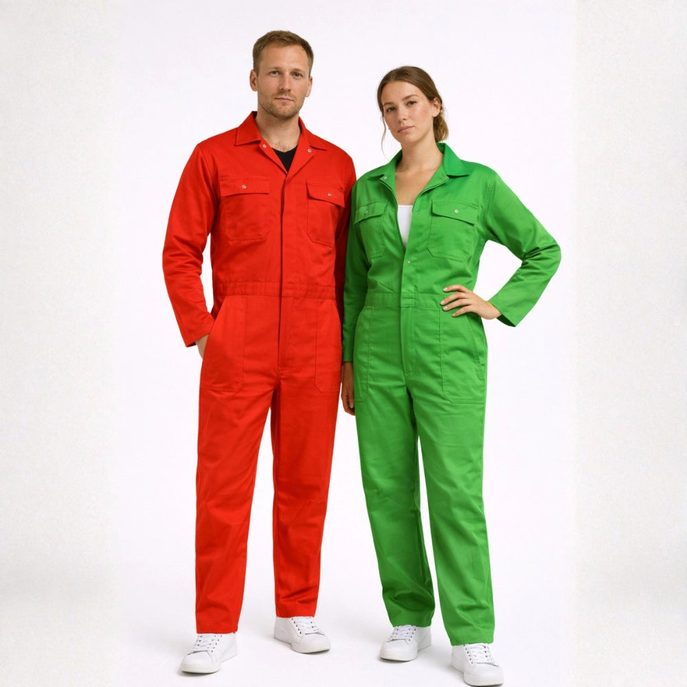 Overall Drukknoop polyester/katoen Appelgroen en rood