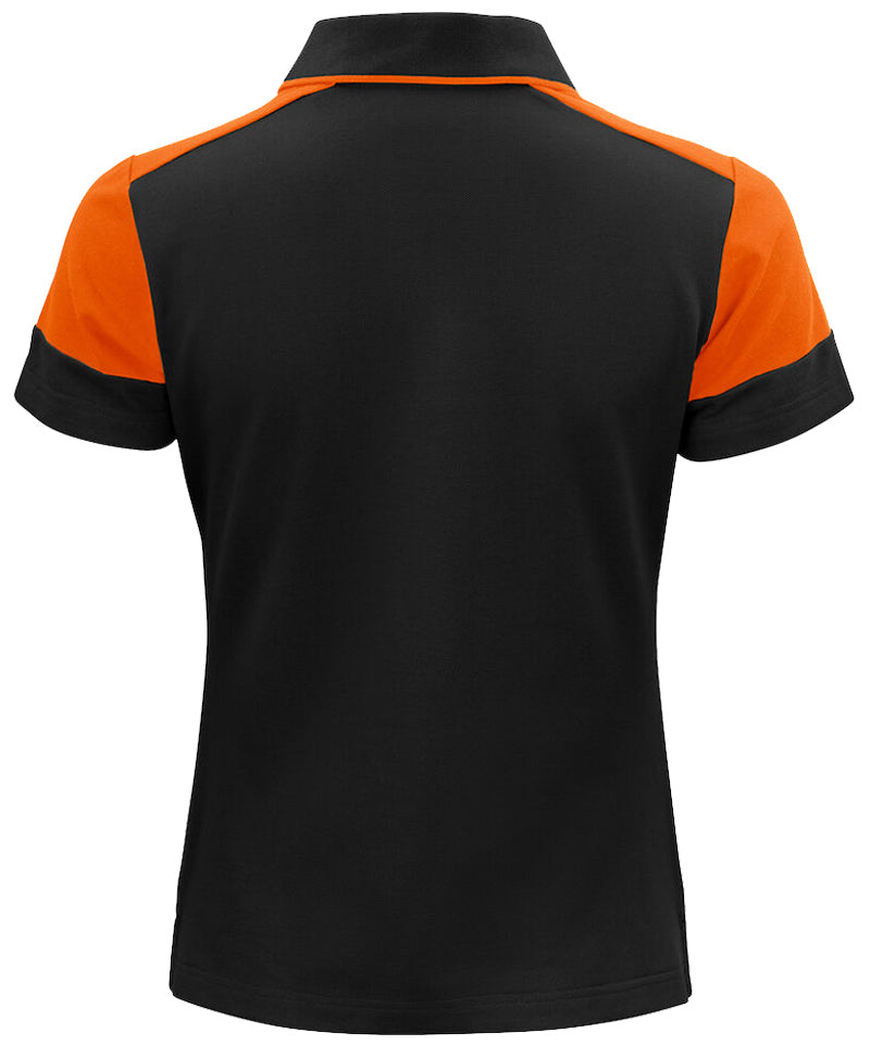 Poloshirt Dames Printer Prime Zwart-Oranje achterkant
