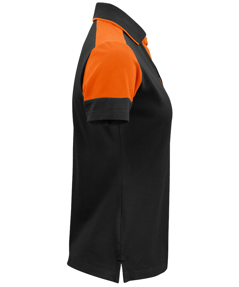 Poloshirt Dames Printer Prime Zwart-Oranje zijkant