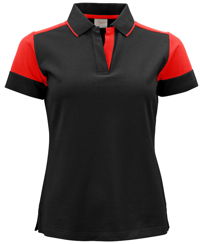 Poloshirt Dames Printer Prime Zwart-Rood voorkant