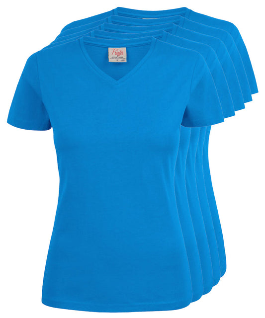 Dames t-shirt v-hals Printer 5 pack blauw