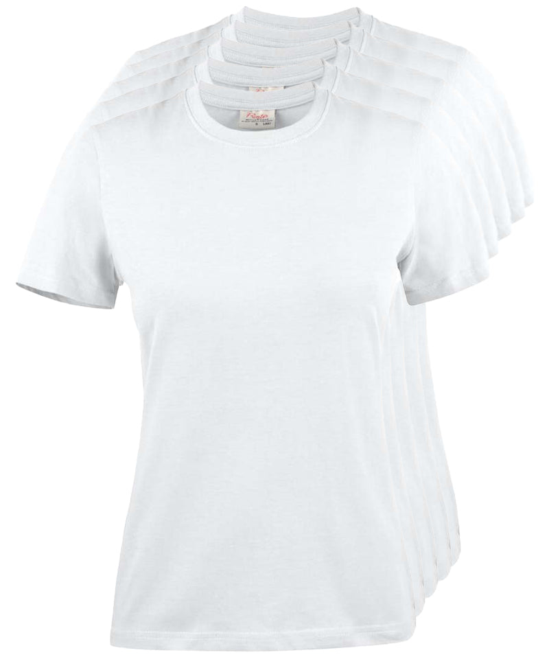 Printer Heavy T-shirt Dames Ronde hals 5 pack wit