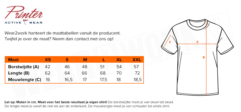 Printer Heavier Pro Dames T-Shirt - Maattabel