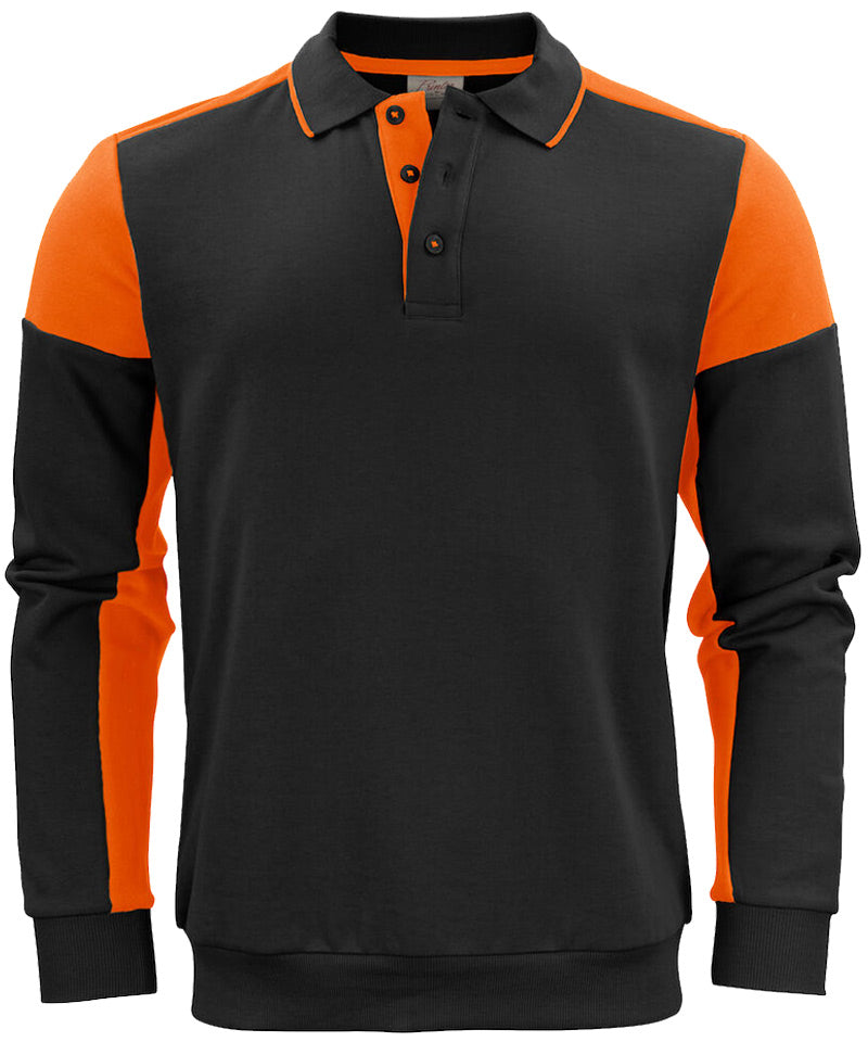 Polosweater Printer Prime Zwart-Oranje voorkant