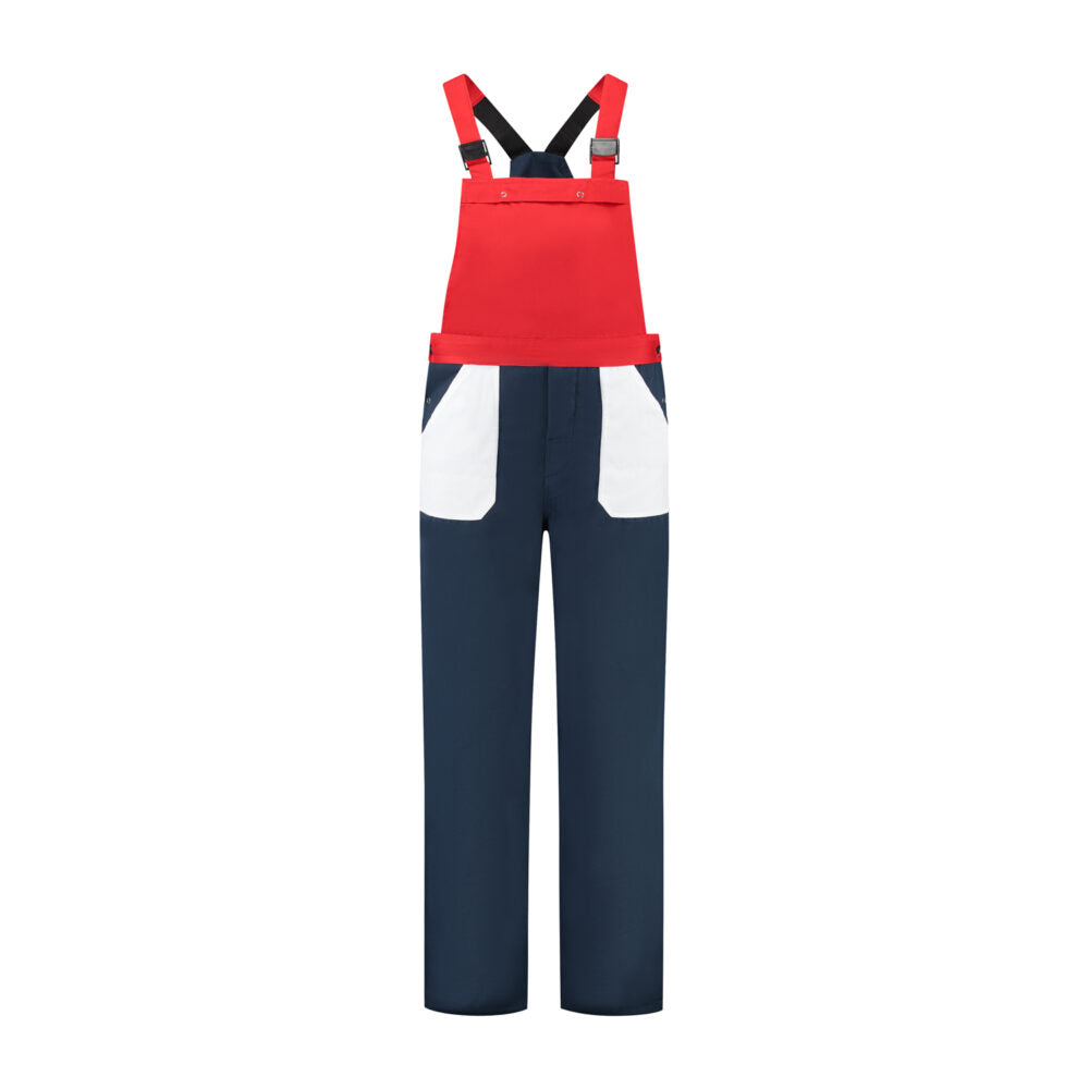 Tuinbroek 3-kleurig navy-wit-rood
