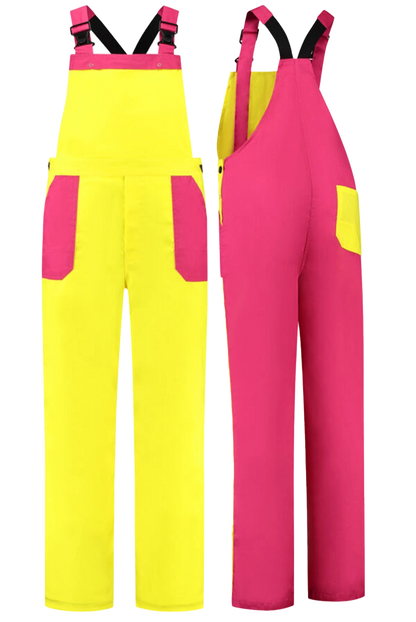 Tuinbroek 2-kleurig polyester-katoen geel fuchsia