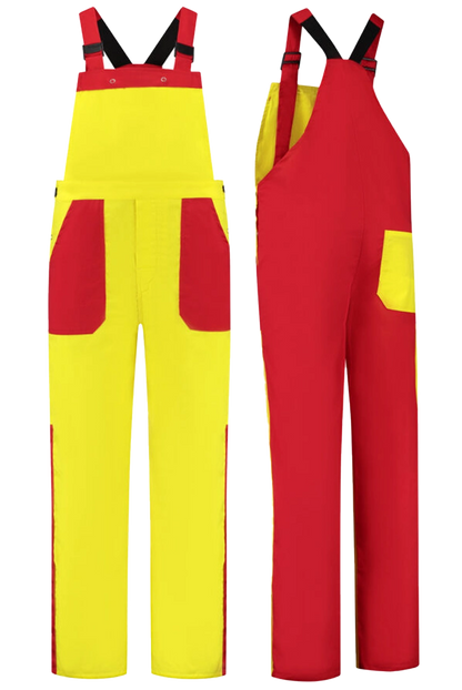 Tuinbroek 2-kleurig polyester-katoen geel rood