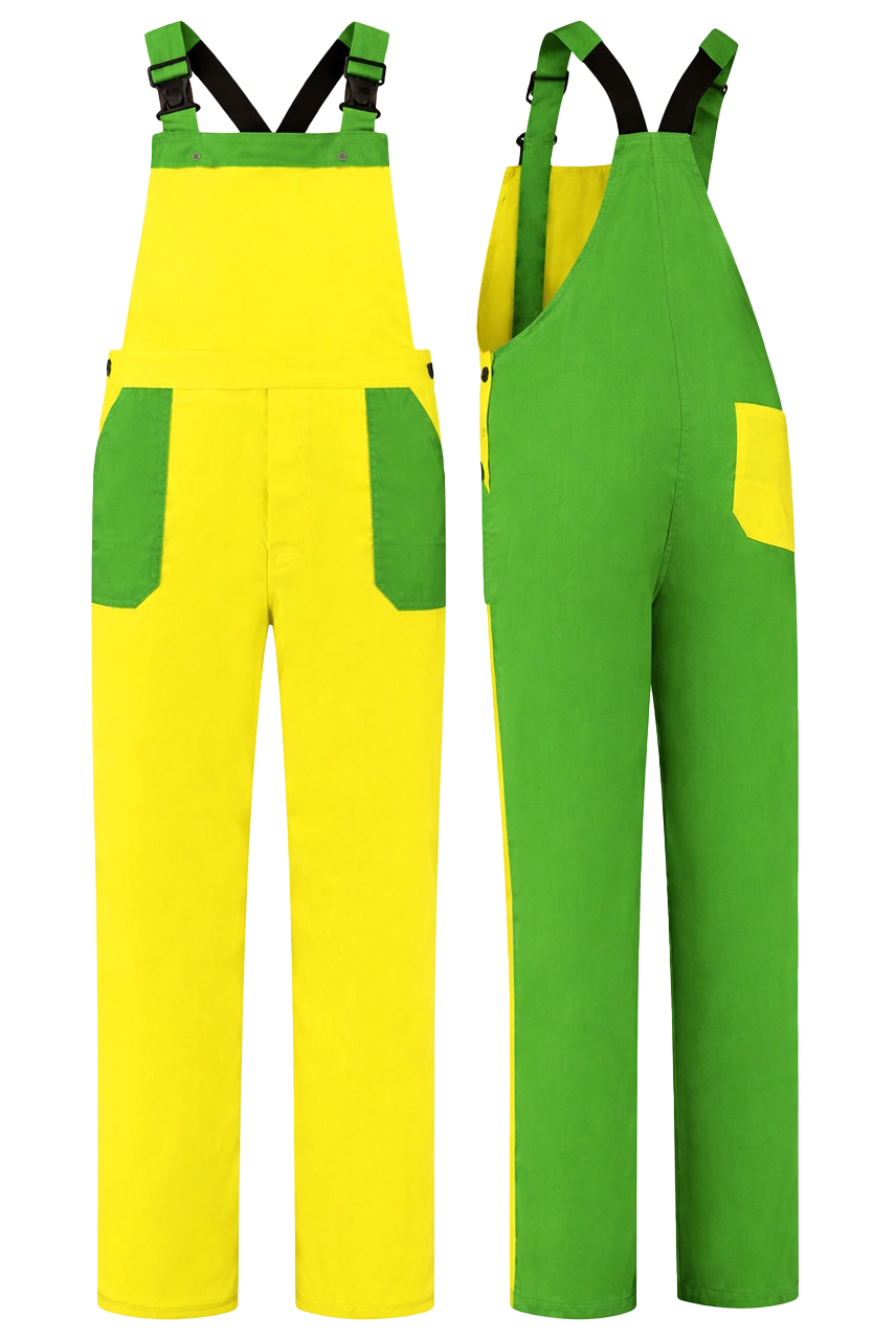 Tuinbroek 2-kleurig polyester-katoen geel appelgroen 