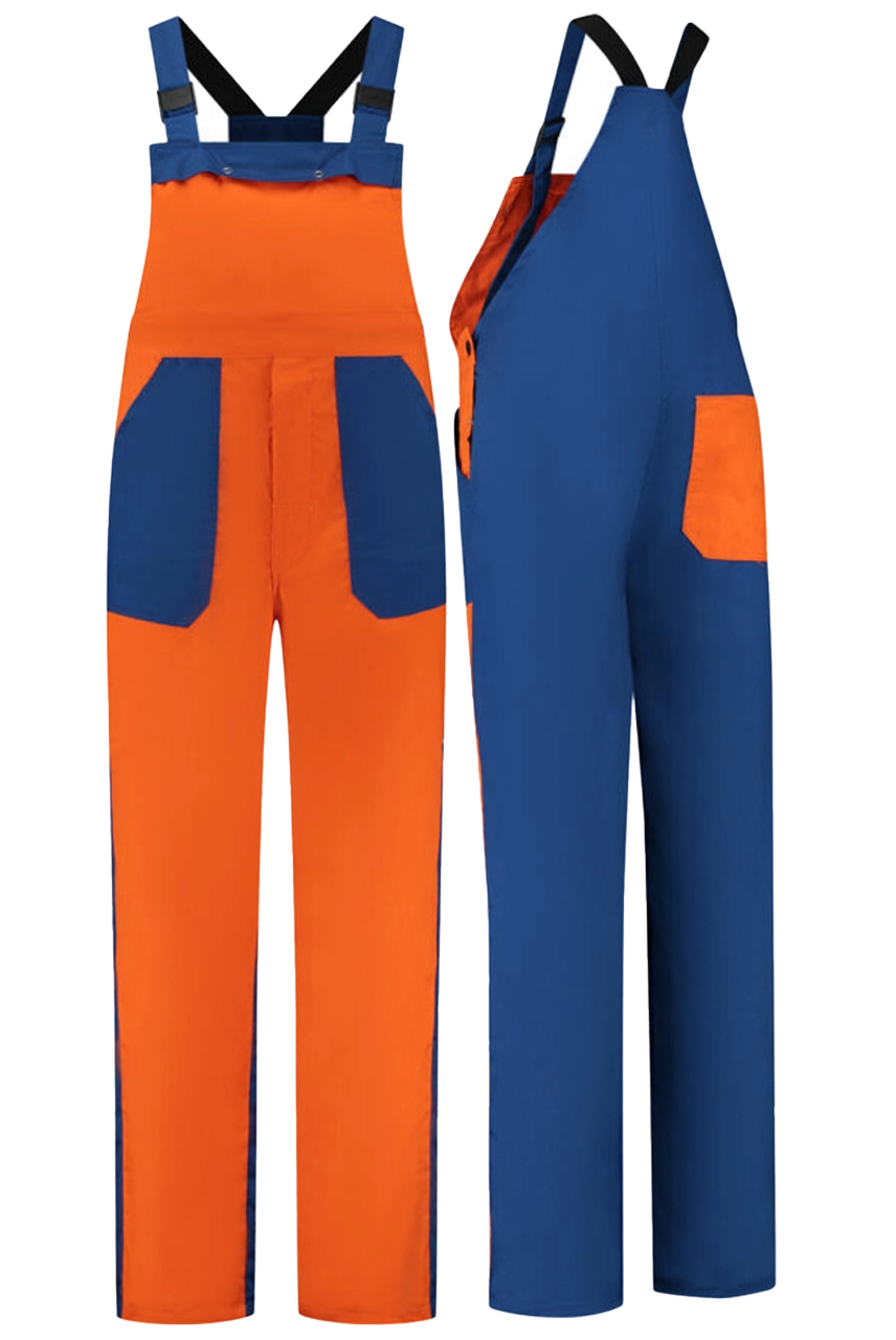 Tuinbroek 2-kleurig polyester-katoen oranje blauw