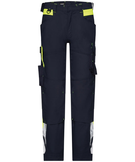 Dassy werkbroek Canton stretch met kniezakken navy geel voorkant