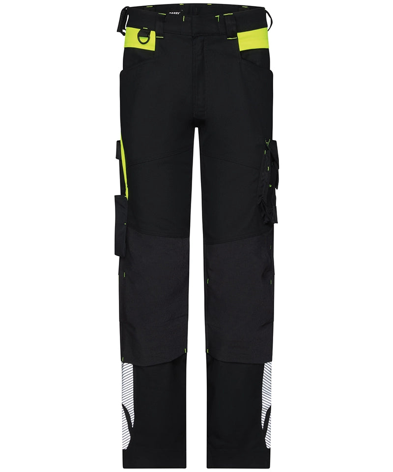 Dassy werkbroek Canton stretch met kniezakken zwart geel voorkant