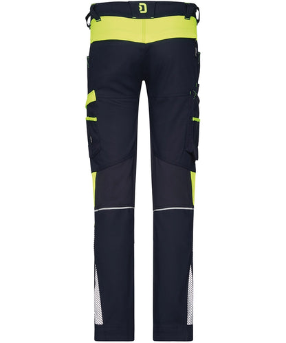 Dassy werkbroek Hong Kong stretch navy geel achterkant
