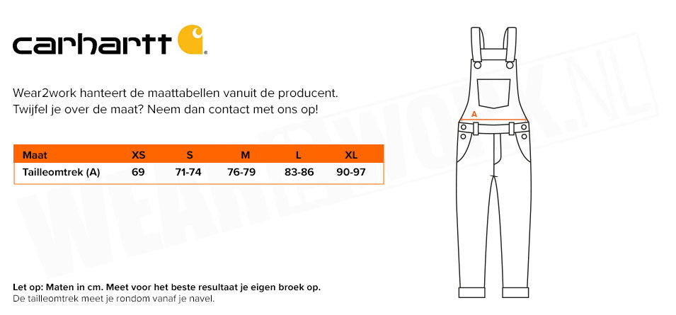 Dames overall Carhartt denim 106002 - Maattabel