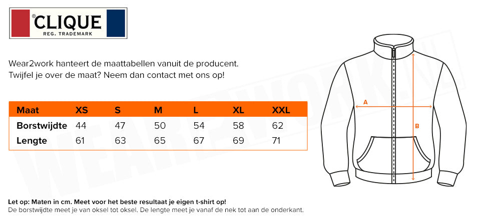 Dames vest met capuchon - Maattabel