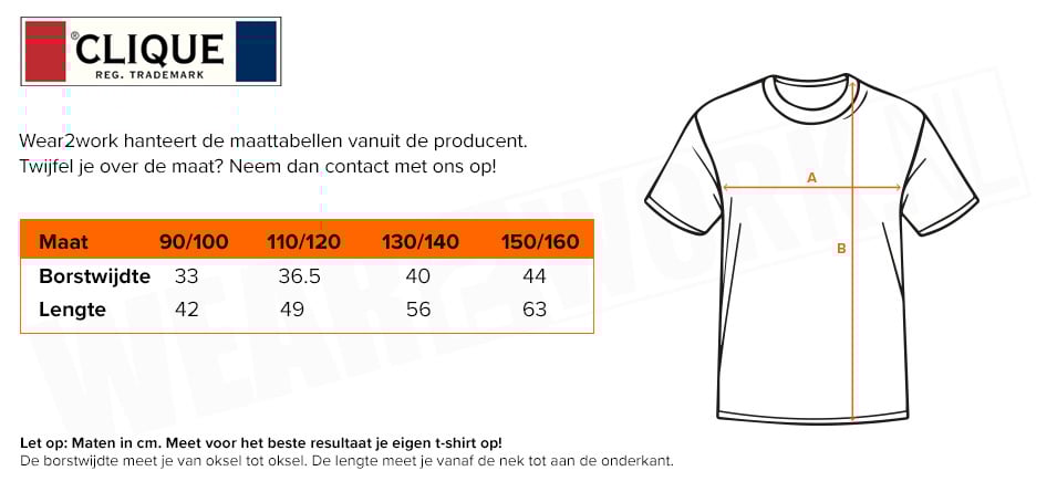 Kinder poloshirt Clique basic - Maattabel